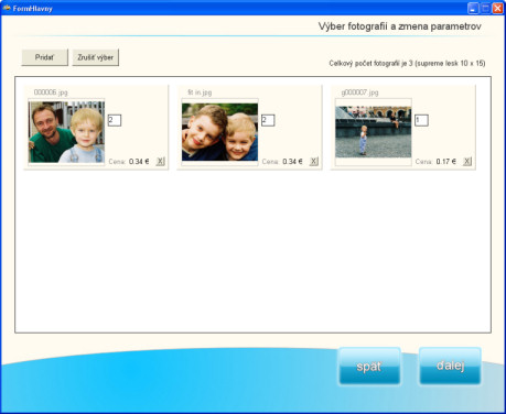 Výber fotografií a zmena parametrov