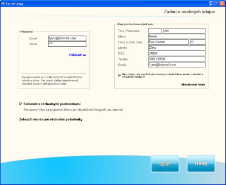 Registrácia a vyplnenie kontaktných údajov